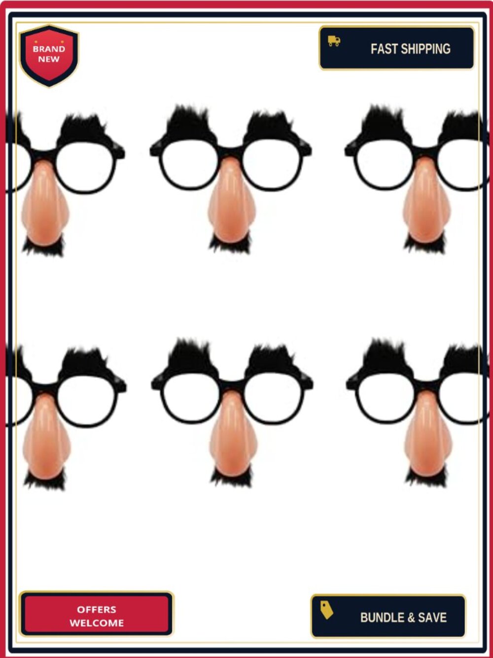 6PC Novelty Disguise Glasses Set Big Nose Mustache Eyebrows